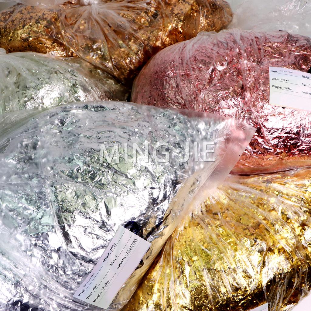 Bulk 50g Bag Nail Gold Foil Flakes Gold Leaf Flakes for Resin Crafts Slime Nail Art Painting Cake Gilding Decoration