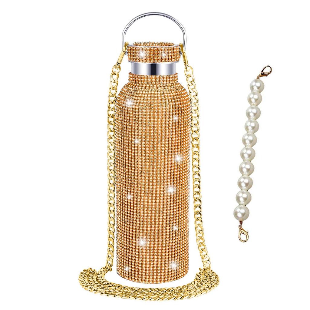 500/600/750/1000ml Diamond Thermos Bottle With 2pcs Chain Portable Rhinestone Water Bottle Stainless Steel Thermal Vacuum Flask