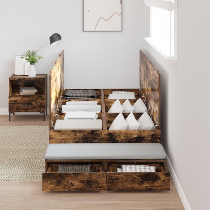 VidaXL Cadre de lit de rangement Chêne fumé 100x200 cm 3335617