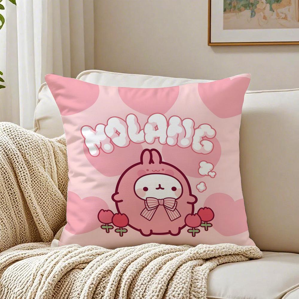 Cute Soft Mascot MMolang Cushion Cover Linen Pillowcase Soft for Sofa Bed Home Room Decor