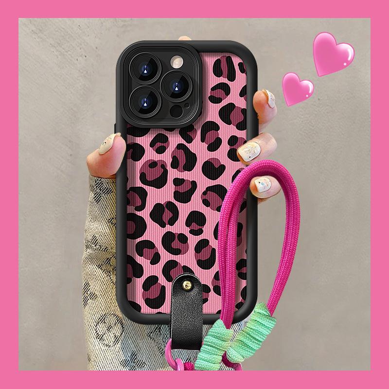 

Розовый леопардовый шнурок, подходящий для чехла для мобильного телефона Apple 16PRO, Huawei Pura70, силиконовый, из овчины, для женщин Vivos18 iPhone 13