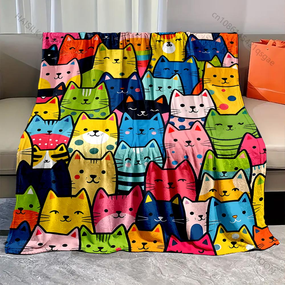 A Group of Cats Cartoon Print Warm and Comfortable Blankets for Adults and Children Luxury Gifts for Home Travel Camping RV