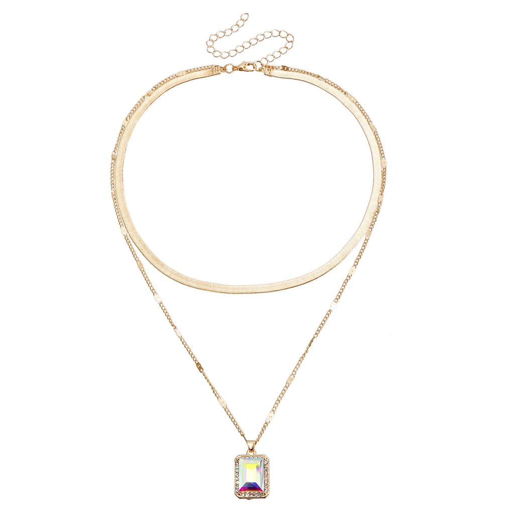 Jewelry Snake Bone Double-Layer Imitation Gemstone Pendant Collarbone Chain Retro Design Cold Wind Necklace