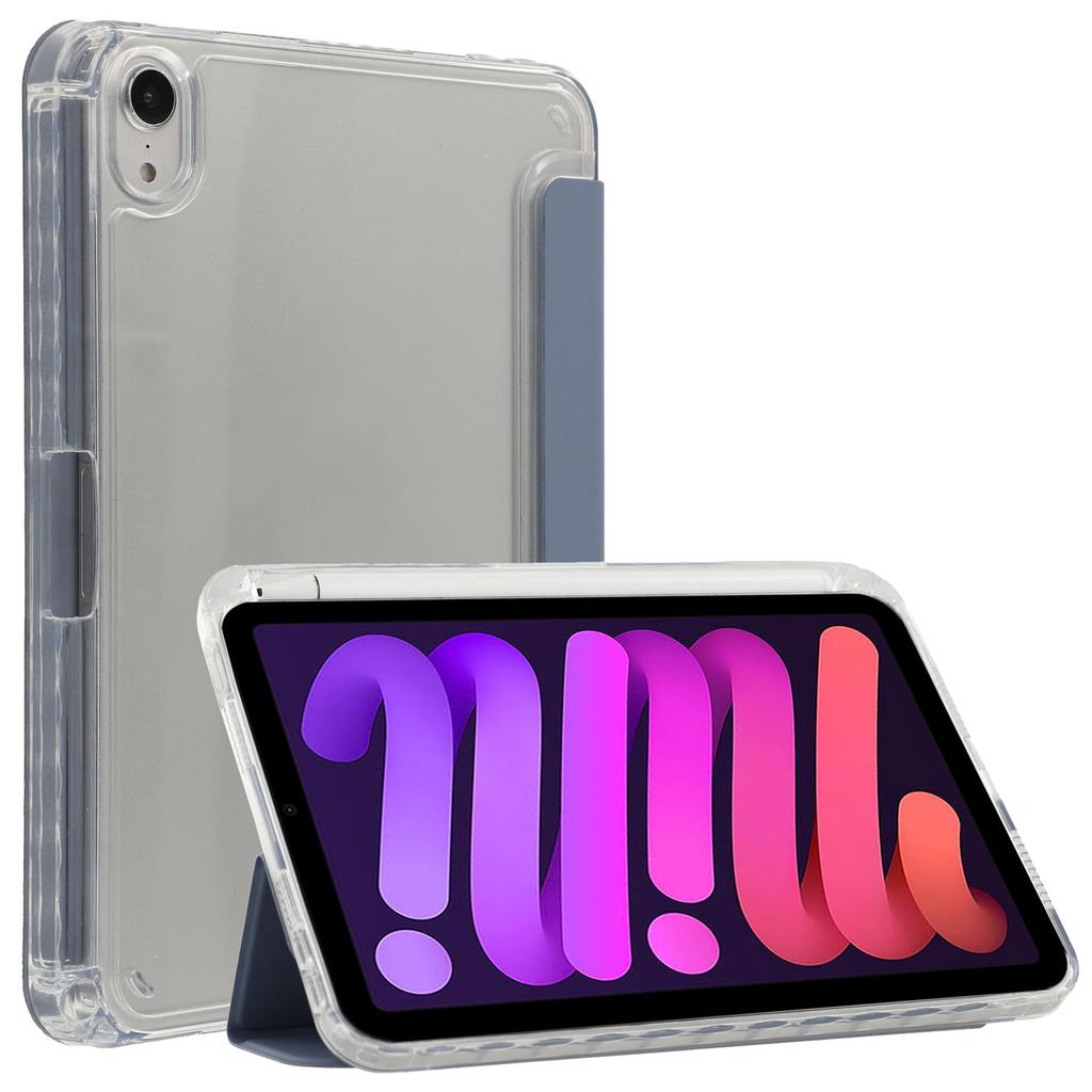 For iPad mini (2024)/(2021) Case Origami Stand PU Leather Clear Back Tablet Cover