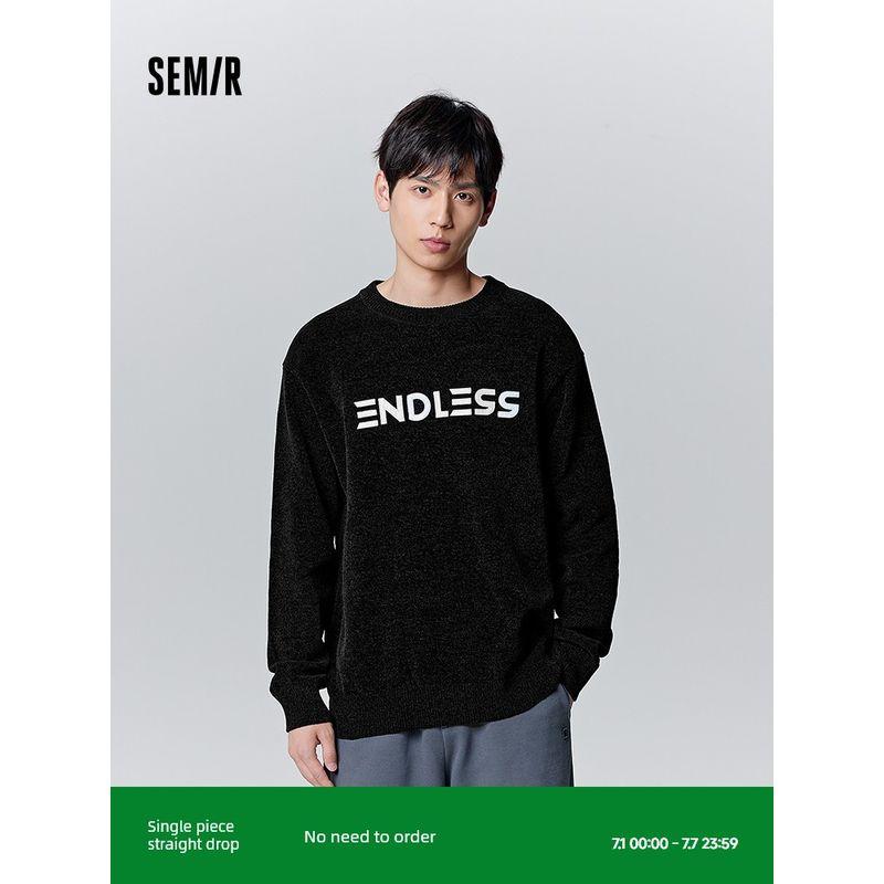 

Senma Sweater Men Chenille Knitwear Winter Minimalist Alphabet Embroidery Bottoming Shirt Daily Leisure Pullover Sweater Black 90001 180/96A/XL