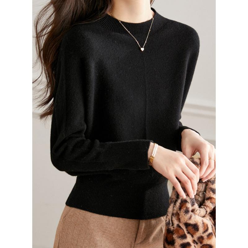 

Короткий однотонный пуловер с полувысоким воротником, темпераментный повседневный стиль, осень и зима, новый универсальный базовый вязаный свитер для женщин One size чёрный