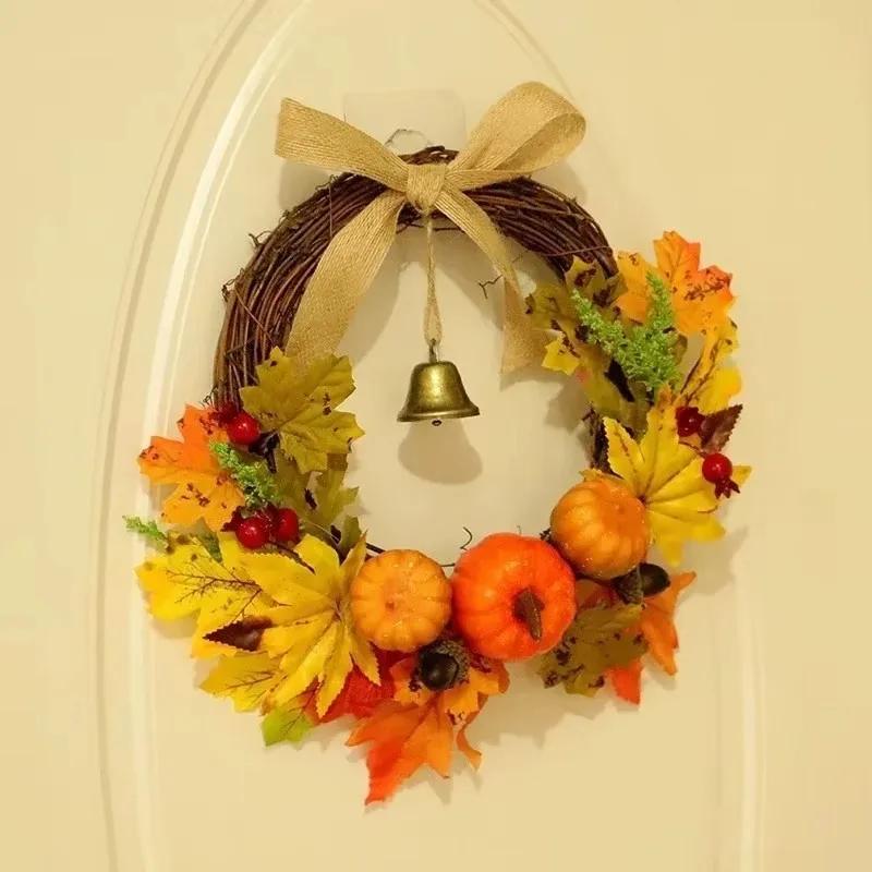 Thanksgiving Halloween Maple Leaf Pumpkin Bell Door Hanging Festival Decoration Warm Wind Ringtone Home Hanging Decoration Craft