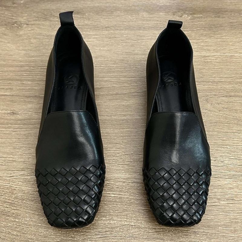 Fashion Roman Retro Cow Wave Natural Leather Women Loafers 2025 Autumn Fashion Slip-on Flat Shoes Square Toe New Style Women Shoes