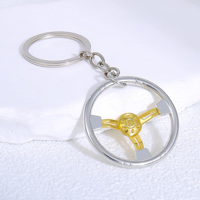 Mini Steering Wheel Keychain Bright Metallic Finish Wear Proof Key Pendant for Boyfriends Birthday Surprise Gift