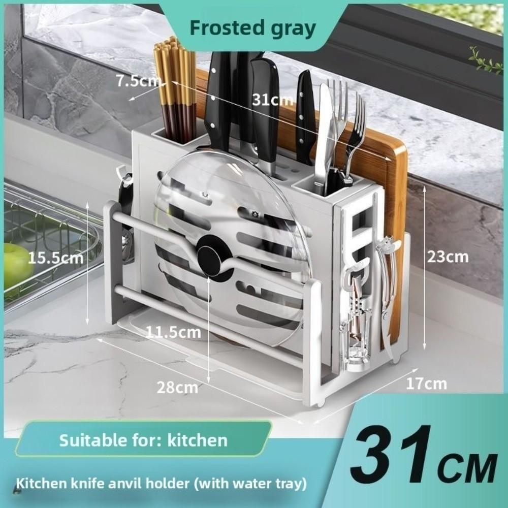 Cutting Board Integrated Knife Holder Spoon Fork Plastic Cutlery Holder Drainer Kitchen Storage Rack Kitchen Organizer