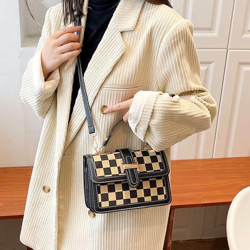 Retro Plaid Small Square Bag, Fashionable, Casual, Versatile, Simple, Women's Shoulder Bag, Niche Handbag, Crossbody Bag