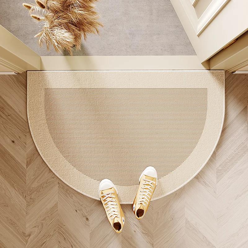 Line Cream Style Semi-Circular Carpet, Durable And Easy To Clean, Entrance Mat, Bathroom Door Mat, Home Decoration