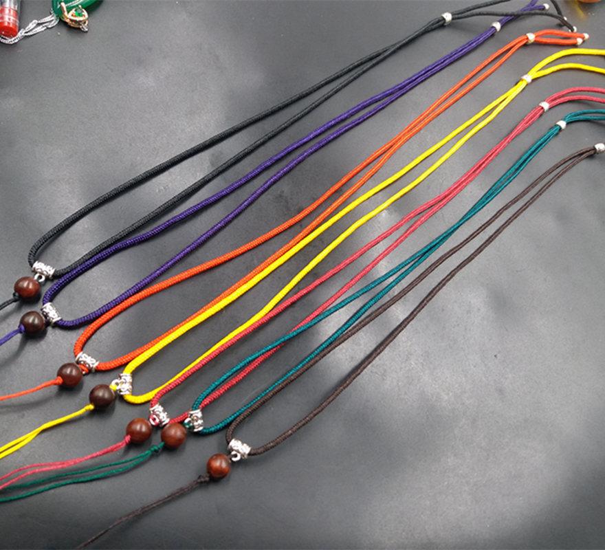 Silver Retractable Ornament Necklace with Rosewood Bead Pendant and Jade Rope