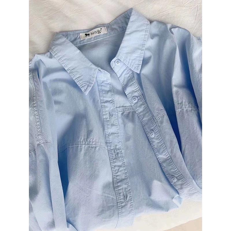 Women's Long Sleeve Shirt POLO Neck Commuter Blouse Solid Color Cotton Loose Fit Sun Protection Open Cardigan