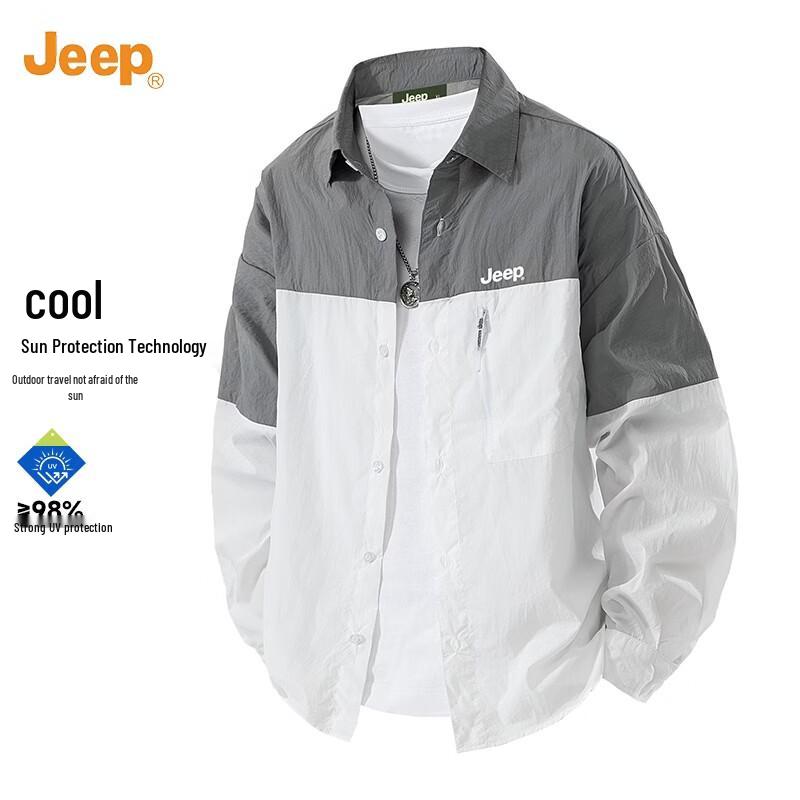 JEEP Men s Color-block Hooded Cooling UV Protection Jacket L снег белый