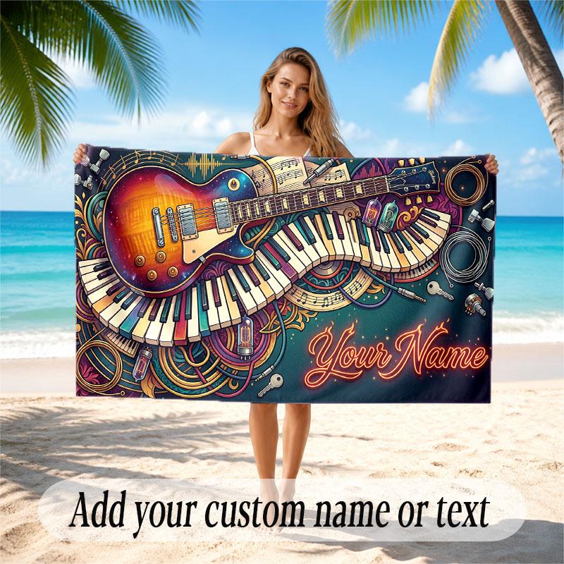 Music General Theme Beach Towel Personalized Custom Name & Text Soft Quick Dry Beach Towel for Swimming Travel