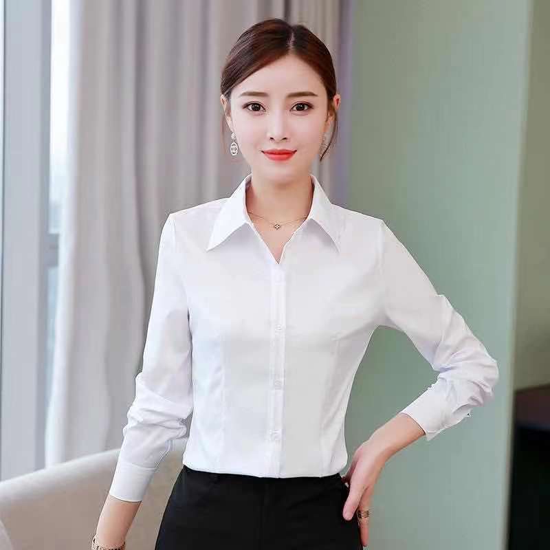Business Formal Long Sleeve Shirt For Work & Office Solid Color Lapel Neck Shirt Women's Slim Fit Long Sleeve Shirt