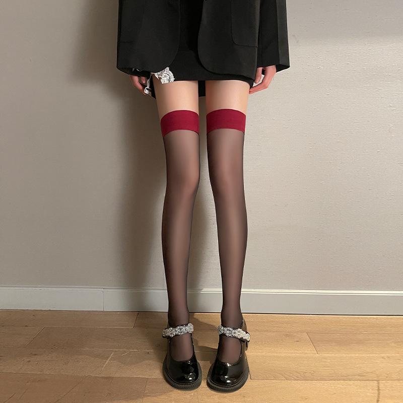 Damen Over-the-Knee Schwarze Strümpfe mit Trägern - Weiße Einteiler Strumpfhose