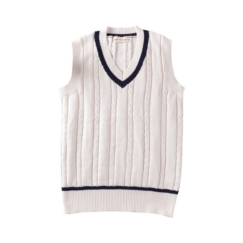

Unisex British College V-Neck Cable Knit Sweater Vest 5XL білий