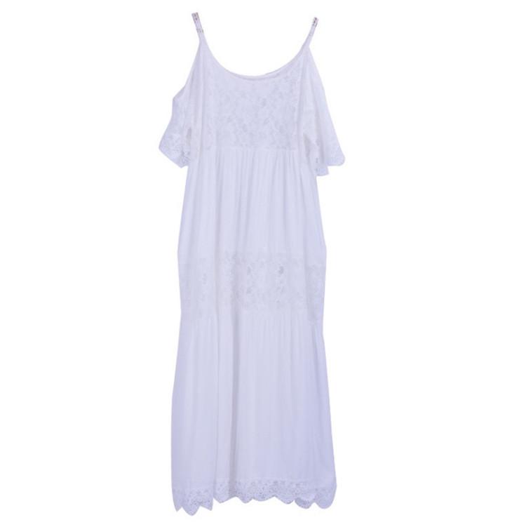 Vestido de Playa Cubre Traje de Algodón Mezclado Europeo y Americano con Encaje Bordado y Tirantes Espagueti