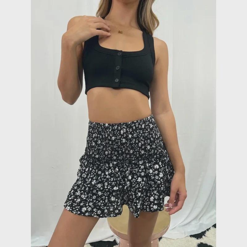 2023 Women's Pleated Ruffle Mini Skirt - Floral Print, 13 Colors Available