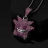 Přehnaný hip-hopový náhrdelník s přívěskem Gengar: Slitinový kreslený řetízek na svetr s plnými diamanty