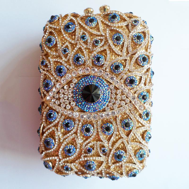 WHTUOHENG Crystal Evening Clutches Bags Multicolored Diamond Gold Metal Bag Hollow Out Luxury Designer Handbags Lady Girl Dinner