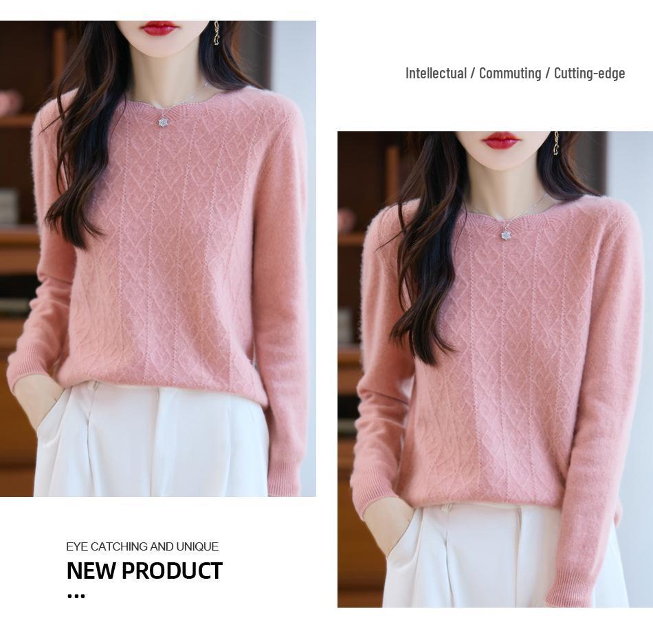 Vintage-Style 100% Wool Seamless Sweater with Ribbed Collar