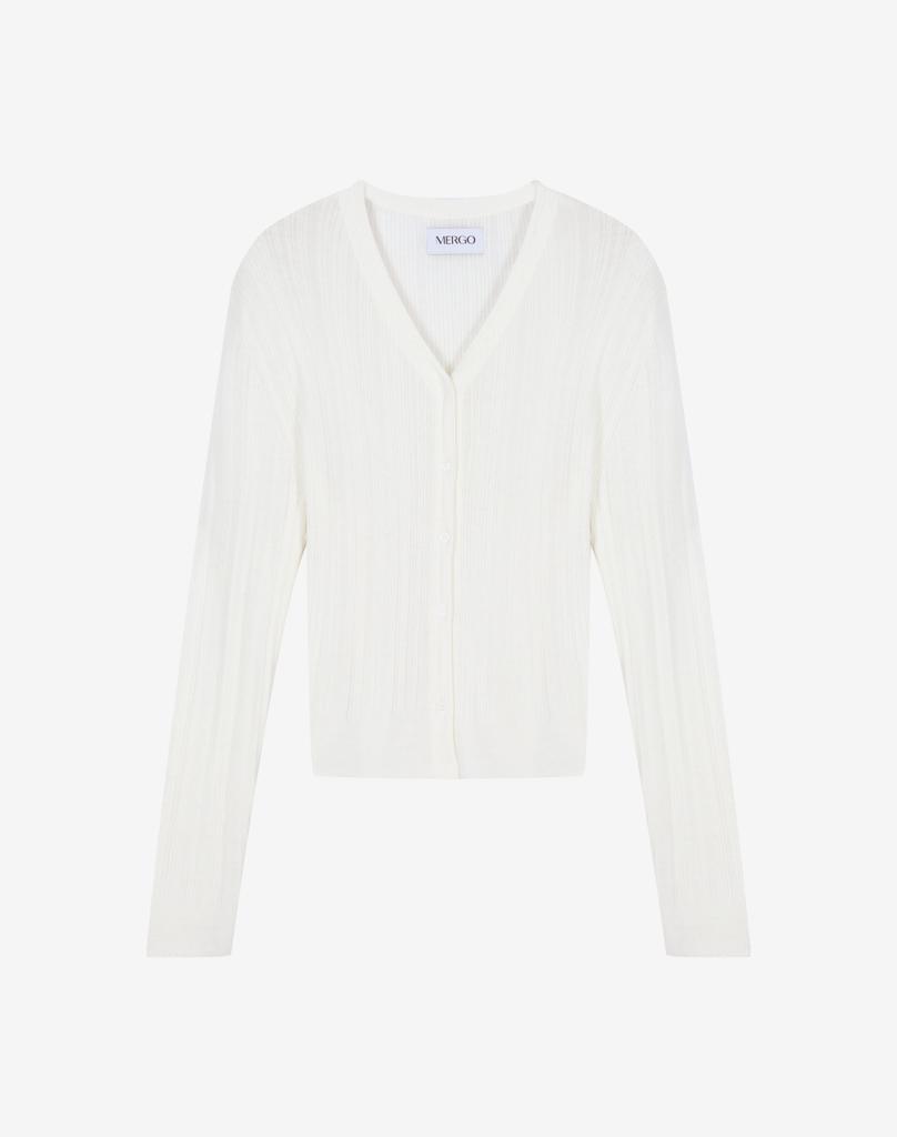 Mergo Women'S Soft Warm Variation Ribbed V-Neck Cardigan [White]