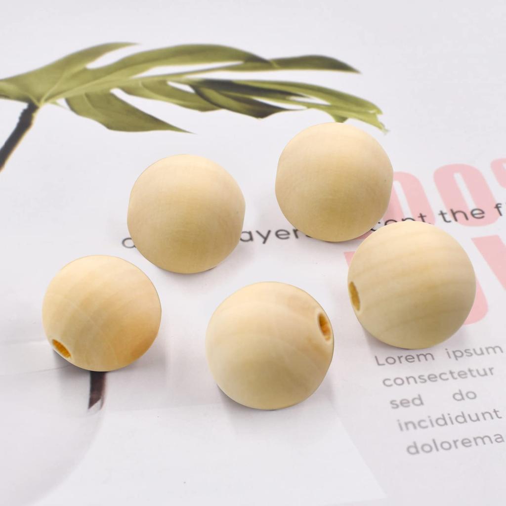 Enkrio Wooden Beads Perforated Wooden Balls Wood Beads Round Wooden Balls Set of 100 Unpainted DIY Crafts Craft Supplies Decoration Raw Wood Color