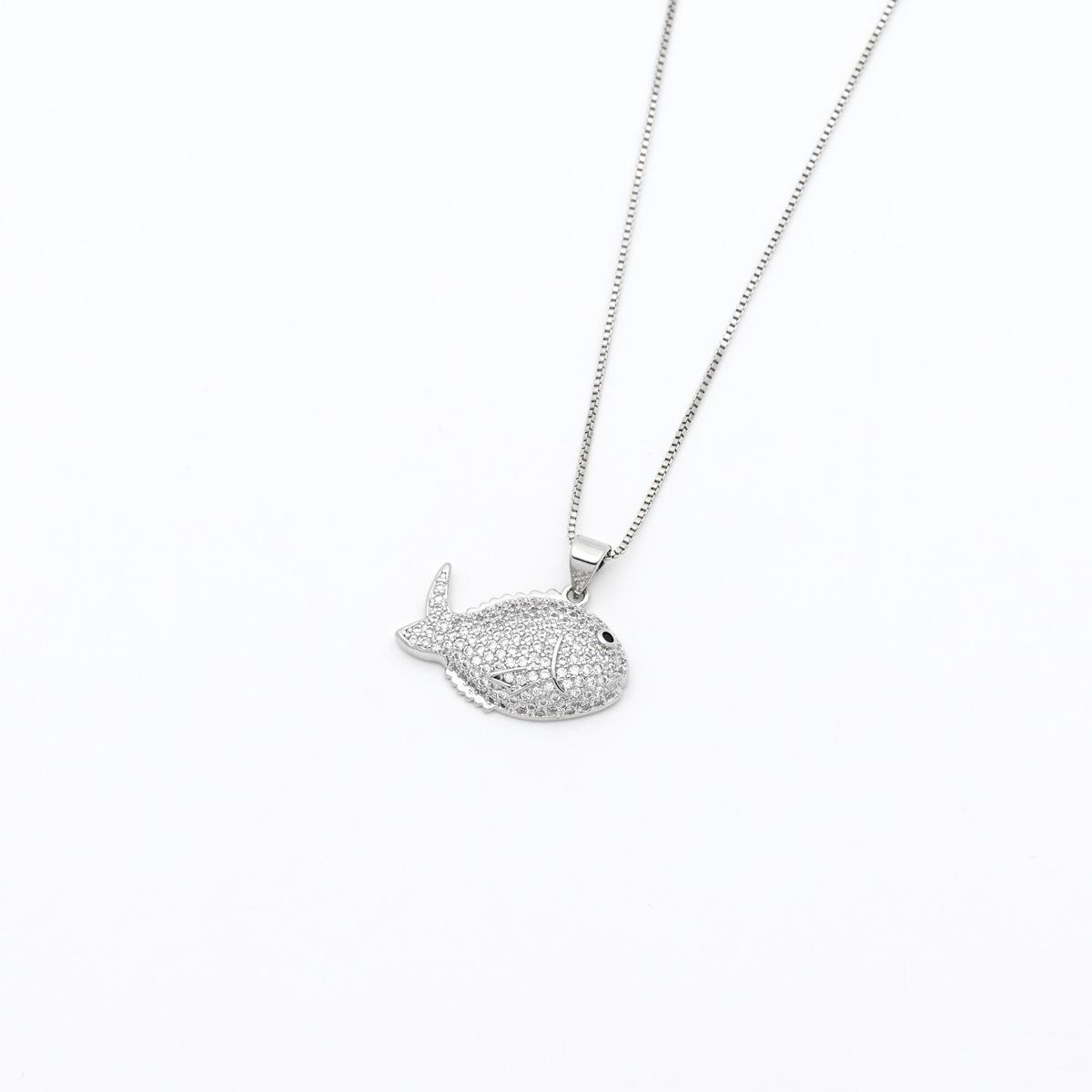Luxurious Copper & Zircon Fish Pendant Necklace - Marine Animal Design Pendant Only