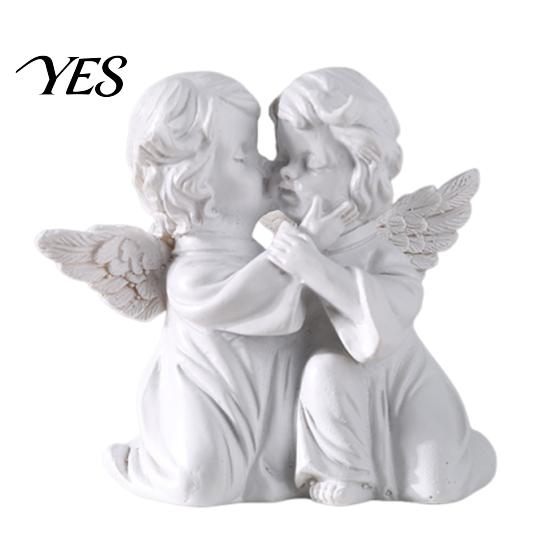 Fine Texture Gypsum Art Resin Cherubs Figurine, White Angel Statue, Garden Praying Cherub Sculpture, Shelf Decor Indoor Outdoor Home Decoration, Cute
