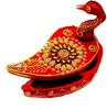 Dekoratives rotes und goldenes Stahl-Karwachauth-Thali-Set - Channi, Kalash, Diya, Schalen & Kumkum-Box für Feste, Vrat & Rituale