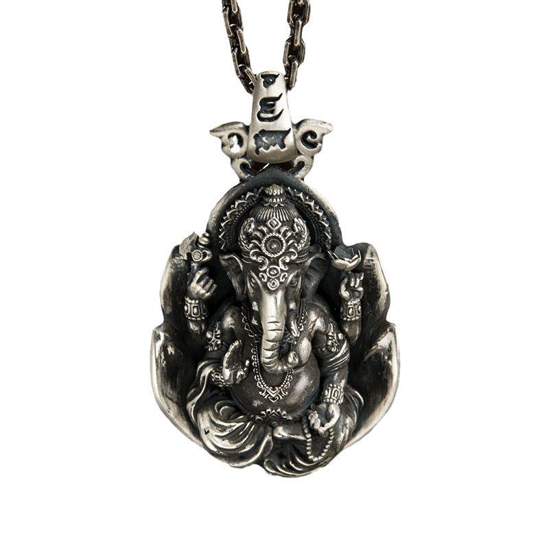 Halskette Buddha-Statue Gott Elefant Jixiang Buddha-Karte Herren Anhänger Retro