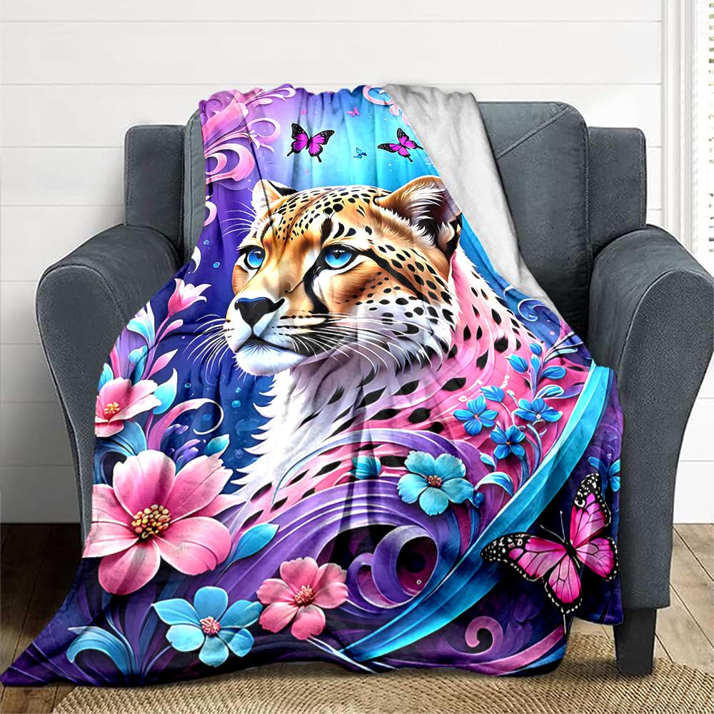 1pc Cheetah Art Print Blanket Lightweight Flannel Blanket Throw Blanket For Sofa, Bed, Travel, Camping, Livingroom, Office yy251015184