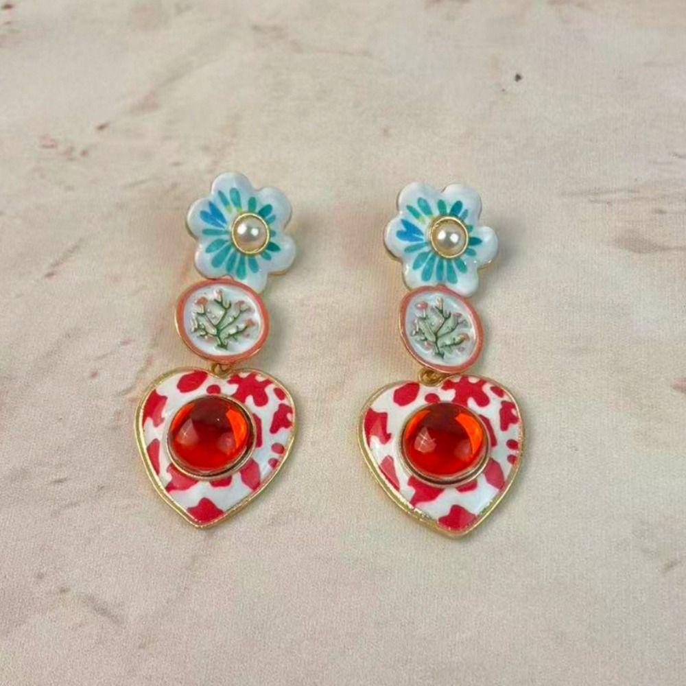 Flower Asymmetrical Enamel Dangle Earrings Creative Bohemian Dangle Earring  Women