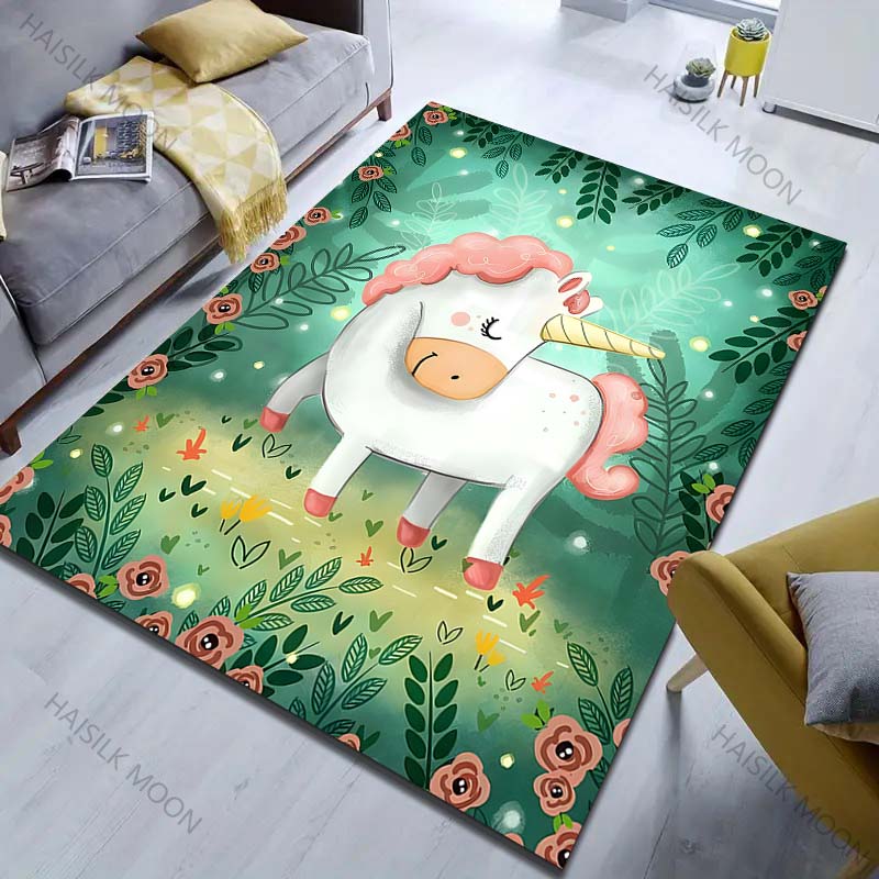 Cartoon Cute Unicorn Print Carpet Living Room Bedroom Bedside Sofa Floor Mat Modern Home Decor Kids Room Area Rug Luxury Gift