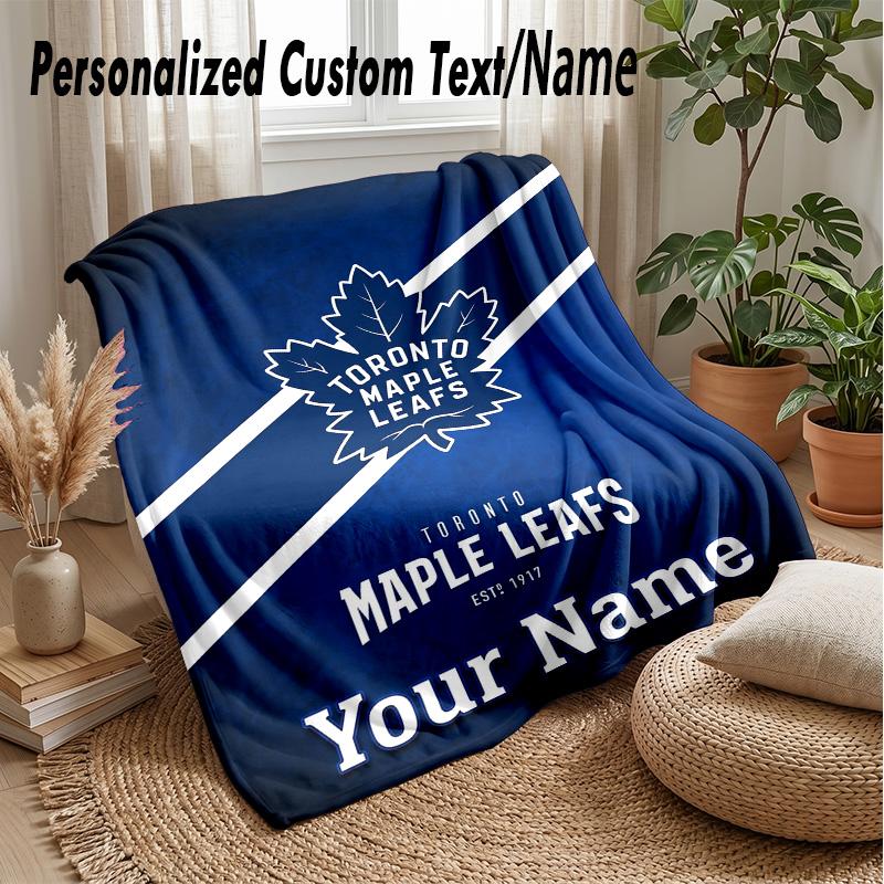 Toronto Maple Leafs Custom Flannel Throw Blanket Print Your Name Text Soft Warm Blanket Holiday Present