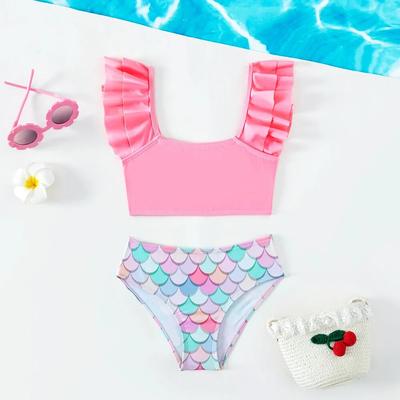Girls Hot Springs Pink Bikini Sets Swimwears Two Piece Fish Scale Printed Swimsuit for Girls Bathing Suits Beach Wear 5-14 Years