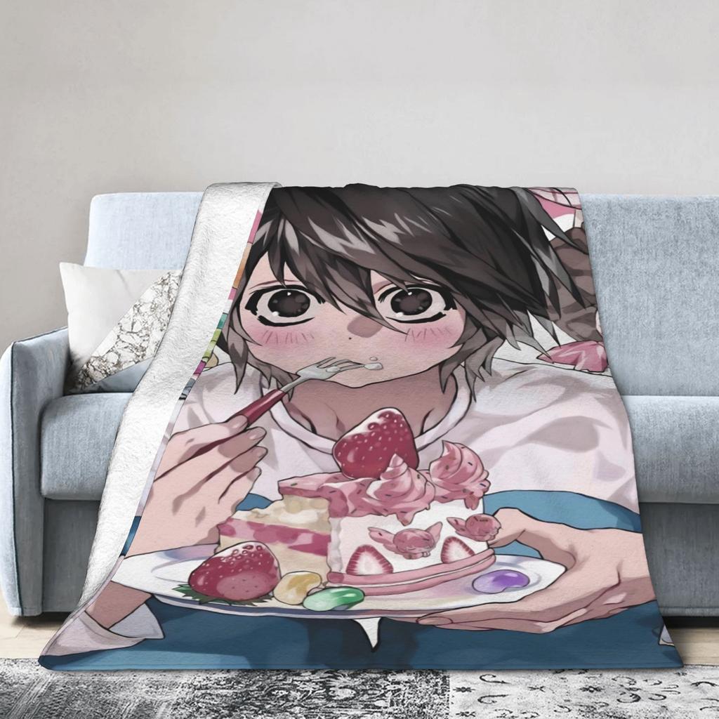 L Lawliet Knitted Blanket Deathnotes Anime Fuzzy Throw Blanket Bedroom Sofa Decoration Ultra-Soft Warm Bedspreads