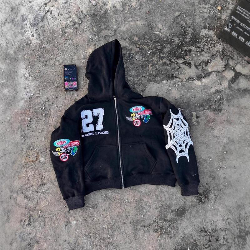 ROADVIBE Y2K ביגוד אופנה חדשה רקמת אותיות טלאי קפוצ'ון עם רוכסן לגברים גותי האראג'וקו היפ הופ פופולרי קפוצ'ון קז'ואל