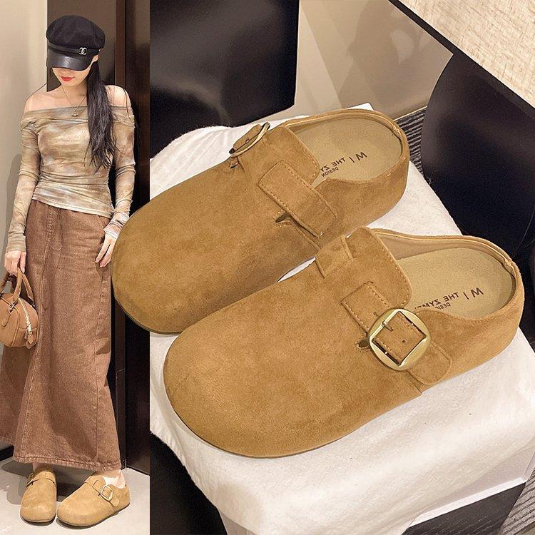 Thick-bottomed Boken bag head slippers women's 2025 autumn and winter new round head one-pedal lazy leisure thick-bottomed Boken half-drag
