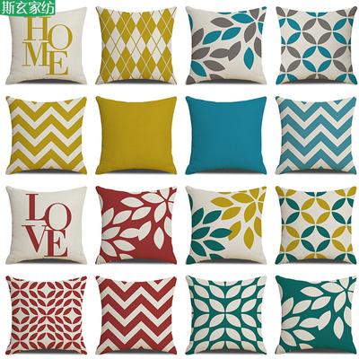 Home Solid Color Geometric Linen Pillow Cover Digitally Printed Geometric Pattern Pillow Cushion Pillow Cover