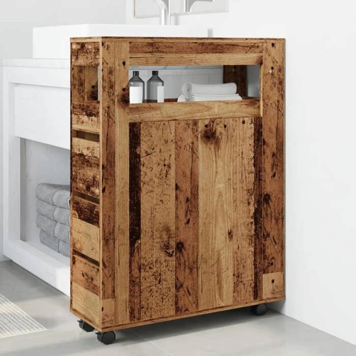 VidaXL Narrow Bathroom Cabinet On Wheels Old Wood, Narrow Bathroom Storage, Narrow Storage for Room 855275