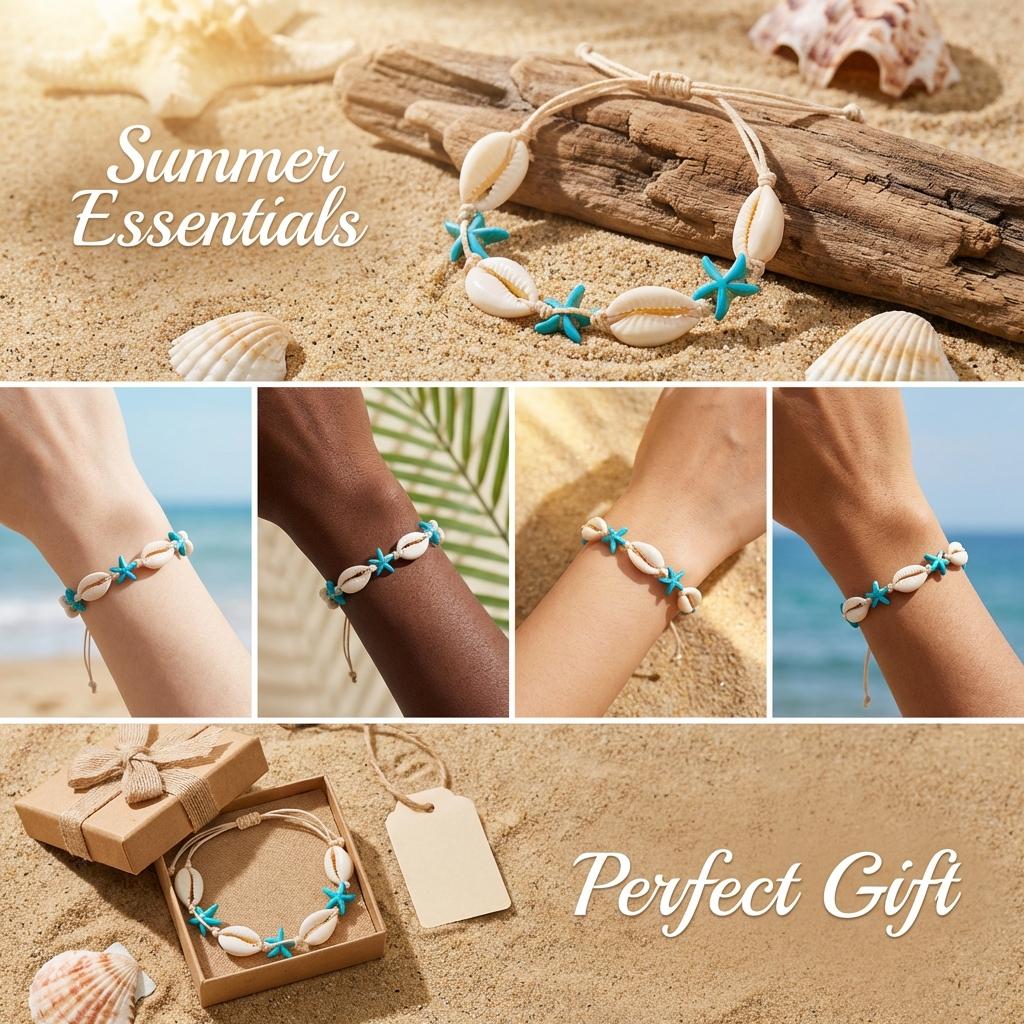 Bohemian Starfish Shell Beads Bracelet For Women Sea Star Turtle Conch Woven Rope Bracelet Summer Beach Party Holiday Jewelry