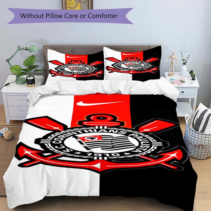 Sport Club Football Crest Printed Pattern Duvet Cover Set – Includes 1 Duvet Cover and 2 Matching Pillowcases Bedroom Decor Christmas Gifts