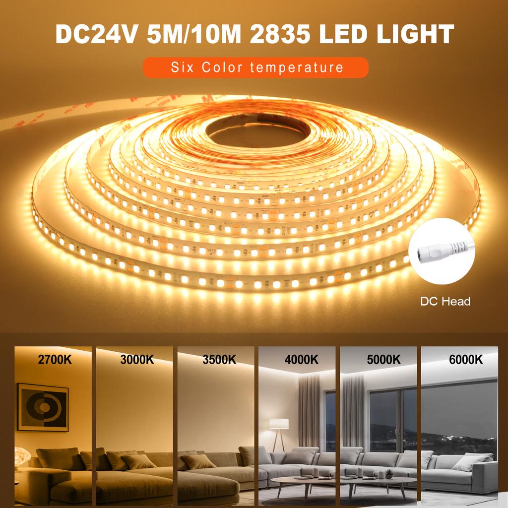 RA98 High CRI LED Strip SMD 2835 120LEDs/M DC 12V 24V IP20 Flexible Ribbon Light 5M 10M 2700K 3000K 4000K 5000K 5500K 6000K