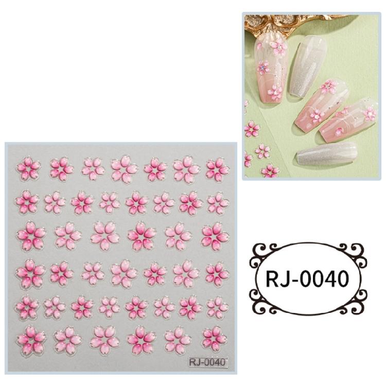 Embossed Cartoon Nail Art Stickers Decals Self-Adhesive Floral Nail Supplies