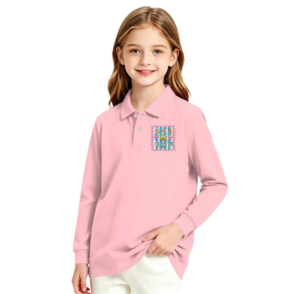 Girls' Long Sleeve Printed School Uniform Casual Top