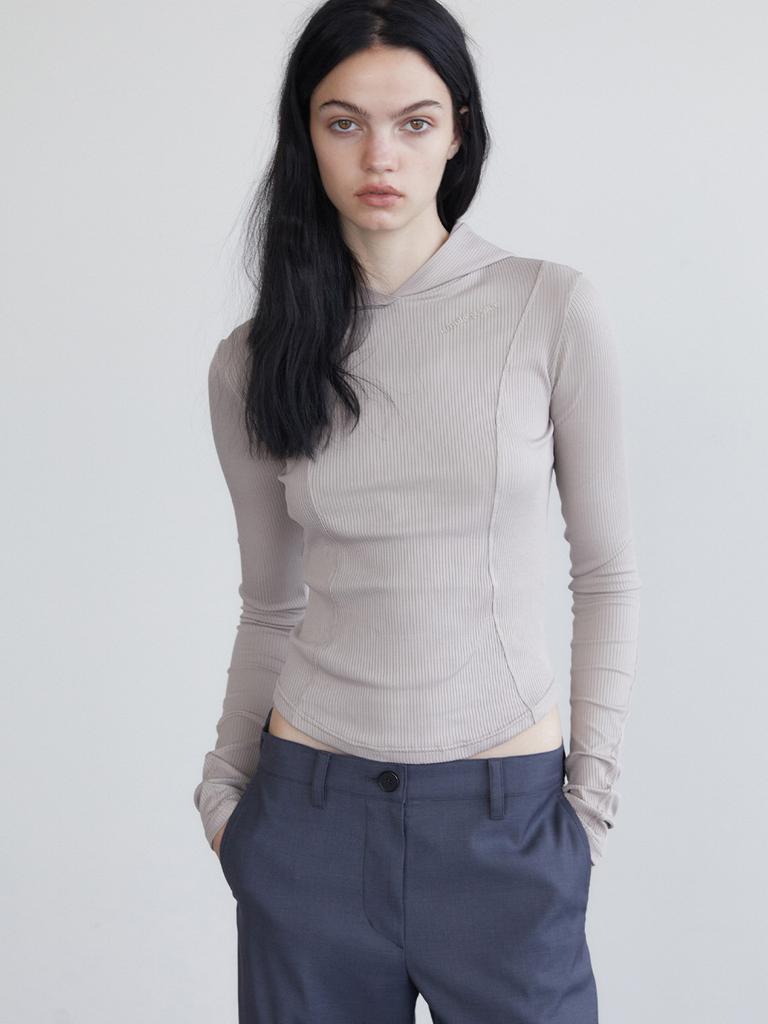 Holpeipeo Tight Ribbed Hoodie - Beige